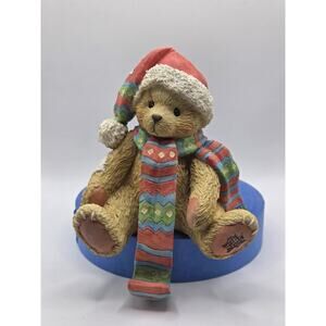 Used 1993 Cherished Teddies Bear In Scarf Stocking Holder 913855.